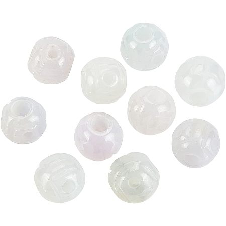 CHGCRAFT 10Pcs Carved Hollow Natural Jadeite Beads Round Carved 4 Holes Jade Beads Loose Spacer Beads for DIY Necklace Bracelet Earrings Keychain Crafts Jewelry Making