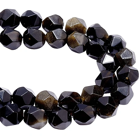 NBEADS About 130 Pcs Natural Obsidian Beads, 6mm Faceted Gemstone Beads Polygon Loose Natural Stone Spacer Beads for DIY Bracelet Necklaces Jewelry Making, 2 Strands, 65pcs/Strand
