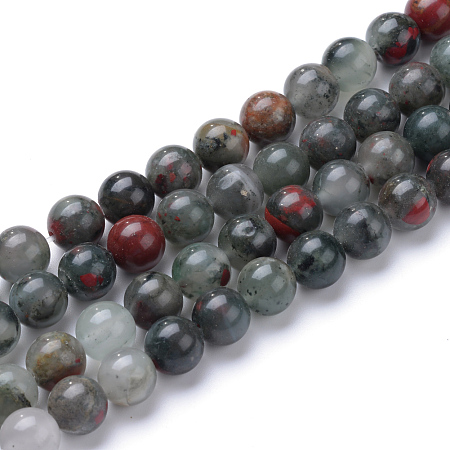 Honeyhandy Natural African Bloodstone Beads Strands, Round, Heliotrope Stone Beads, 8~9mm, Hole: 1mm, about 46pcs/strand, 15.3 inch