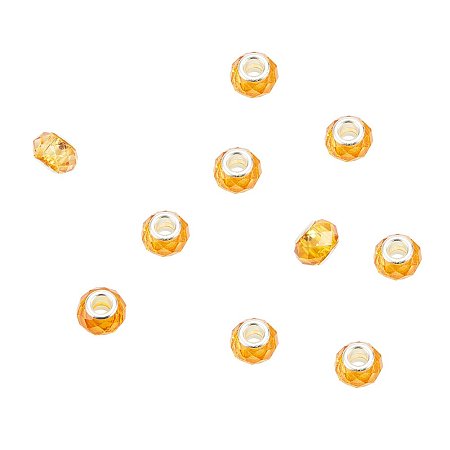 NBEADS 100Pcs Gold Color Crystal Glass Charms, Faceted Lampwork Beads Large Hole European Charms Beads fit Bracelet Jewelry Making