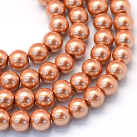 Baking Painted Pearlized Glass Pearl Round Bead Strands, Sandy Brown, 10~11mm, Hole: 1.5mm; about 85pcs/strand, 31.4 inches1.5mm