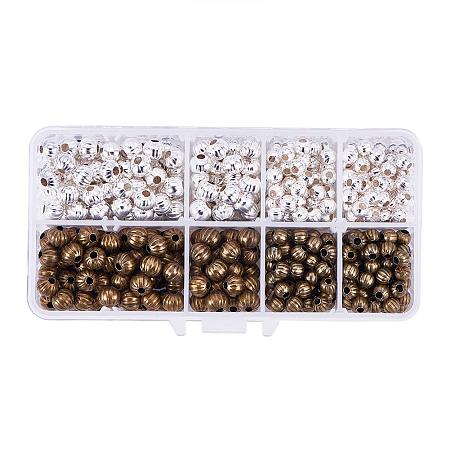 PandaHall Elite About 540pcs 6mm 8mm Iron Corrugated Beads Bicone Metal Spacer Beads for Necklaces Bracelets Jewelry Making, Silver & Antique Bronze
