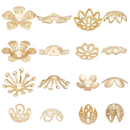 Beebeecraft 80Pcs/Box 8 Style Bead Caps 24K Gold Plated Brass Flower End Caps Loose Beads for Bracelet Necklace DIY Jewelry Making Crafts Supplies