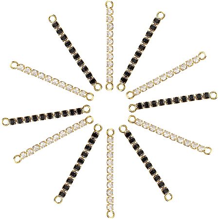 SUPERFINDINGS 12Pcs 2 Colors Brass Micro Pave Cubic Zirconia Links Connectors Rectangle Bar Jewelry Connectors Pendants 41x3mm Golden Edge Connector Charms for DIY Earring Jewelry Making, Hole: 2mm