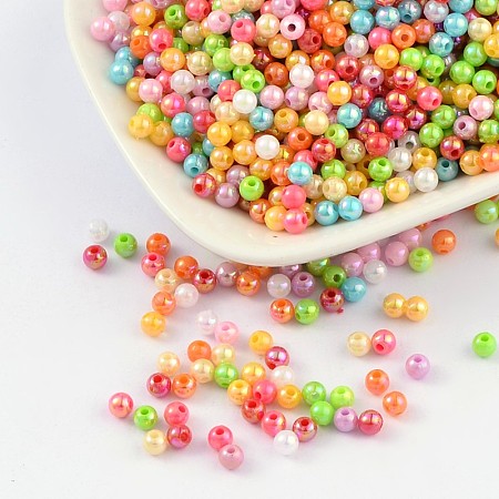 Arricraft Environmental Poly Styrene Acrylic Beads, AB Color Plated, Round, Mixed Color, 4mm, Hole: 1mm; about 14000pcs/500g