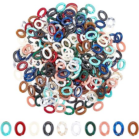 Pandahall Elite 300pcs Acrylic Open Linking Rings 10 Colors Imitation Gemstone Quick Link Connectors Twist Linking Chain Rings for Jewelry Making Earring Chunky Necklace Eyeglass Purse Shoe Chain