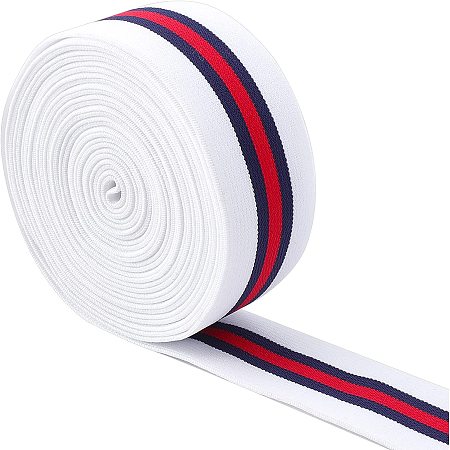 NBEADS 5.22 Yards×1.6 Inch Striped Elastic Band, Elastic Sewing Bands White Blue Red Striped Bands Colorful Webbing Elastic for Sewing Waistbands Pants Costumes DIY Projects