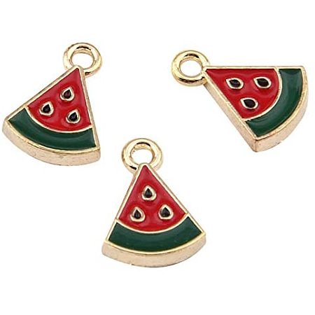 Pandahall Elite About 100pcs Watermelon Jewelry Charms Pendants Alloy Enamel Pendants Charms for Jewelry Making and DIY Crafts