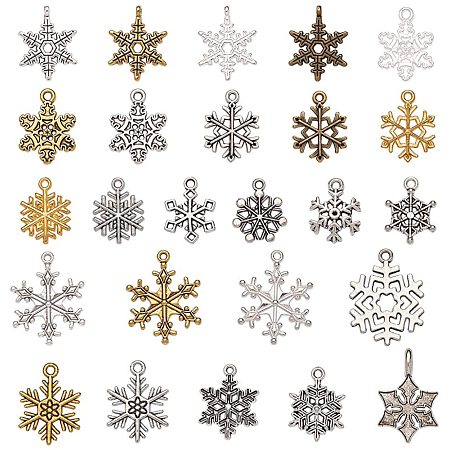 NBEADS 120g Snowflake Shape Tibetan Style Alloy Pendants, 25 RANDOM MIXED Kinds of Christmas Snowflake Pendant Charms Jewelry Crafting Supplies for DIY Necklace Bracelet Arts Projects