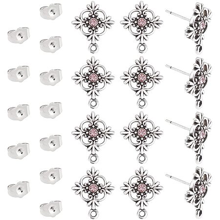 SUNNYCLUE 1 Box 50Pcs Cross Earring Studs Vintage Retro Alloy Silver Rhinestone Cross Studs Charka Dangle Charms with Ear Nuts for Women Drop Styling Jewelry Accessory