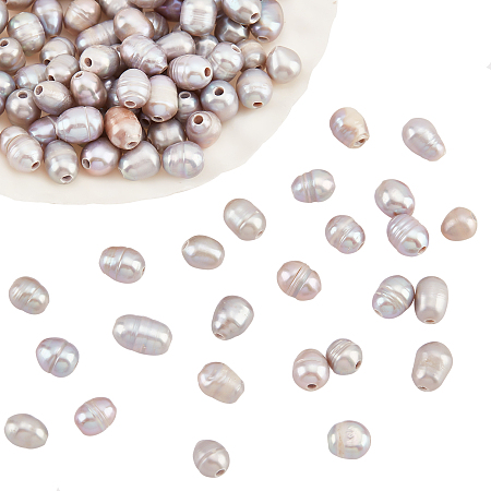 Nbeads Large Hole Pearl Beads, Natural Cultured Freshwater Pearl Loose Beads, Dyed, Oval, Gray, 7~10x7~8mm, Hole: 1.8mm, 100pcs/box