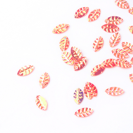 Honeyhandy Plastic Paillette Links, Sequins Beads, Leaf, Red, 8.5x4.5x0.5mm, Hole: 1mm, about 30000pcs/500g