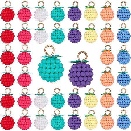 PandaHall Elite 48pcs Strawberry Charms, 3D Bayberry Raspberry Fruit Pendants Resin Fruit Beads Strawberry Hanging Pendant for Christmas Decor Earring Bracelet Necklace DIY Ornament Making 8 Color