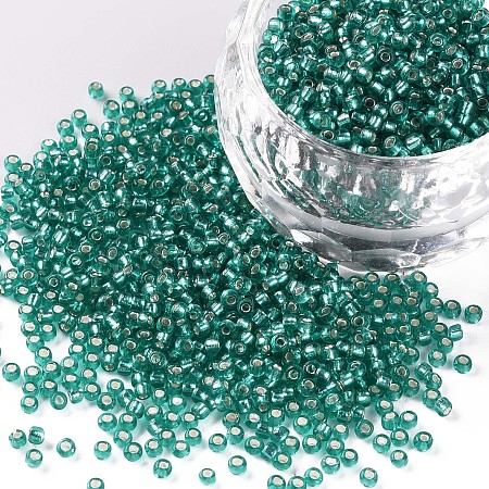 Honeyhandy 12/0 Grade A Round Glass Seed Beads, Silver Lined, Medium Sea Green, 12/0, 2x1.5mm, Hole: 0.3mm, about 30000pcs/bag