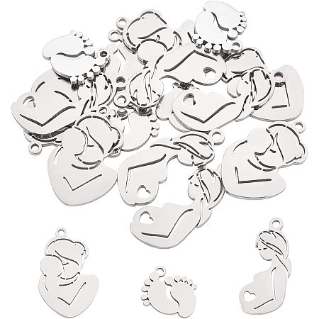 UNICRAFTALE 18pcs 3 Styles Infant and Mom Pendant Stainless Steel Necklace Mother Pendant Mother's Day Birthday Dangle Charms for DIY Jewelry Making 1.4-1.6mm Hole