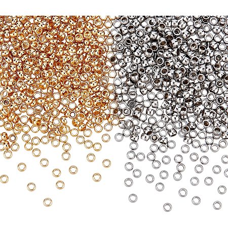 UNICRAFTALE About 1000Pcs 2 Colors Stainless Steel Spacer Beads Rondelle Metal Spacer Beads Smooth Round Loose Beads for Jewelry Making 1.5mm in Diameter