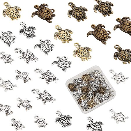 SUNNYCLUE 1 Box 72Pcs 9 Style Tortoise Charms Alloy Turtle Charms Tibetan Style Sea Animal Beads Tortoise Charm Pendants for Bracelet Necklace Jewelry DIY Craft Making