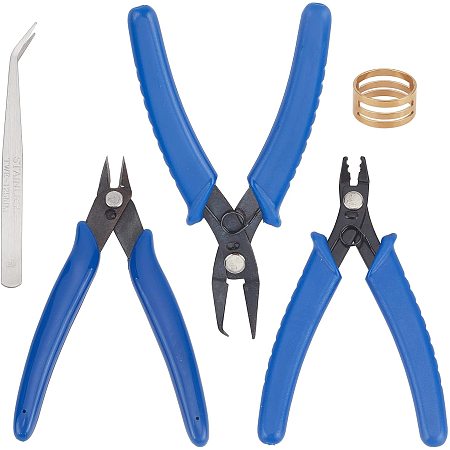 AHANDMAKER Jewelry Making Kit, Including 3 Pcs Split Ring Plier, 1Pcs Jump Ring Opening Tools, 1Pcs Stainless Beading Tweezers for Necklace Jewelry Making