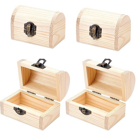 OLYCRAFT 4PCS Unfinished Wooden Box Unpainted Arch-Shaped Wooden Box Pine Storage Box Natural Wood Box with Iron Findings for Crafting Making Jewelry Box, 2.7x3.6Inch