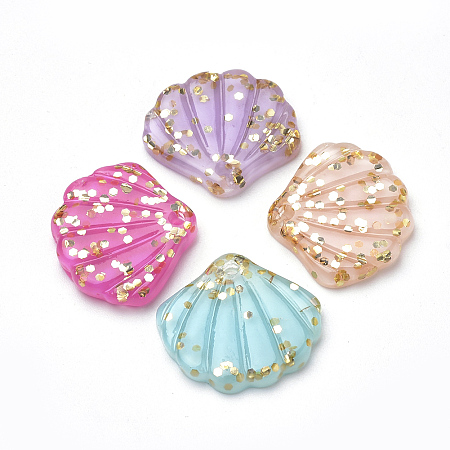 Honeyhandy Resin Paillette Pendants, Shell, Mixed Color, 18x20x3mm, Hole: 1.5mm
