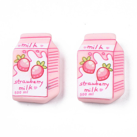 Honeyhandy Opaque Resin Cabochons, Strawberry Milk Drink Bottle, Pink, 18x12.5x4~5.5mm