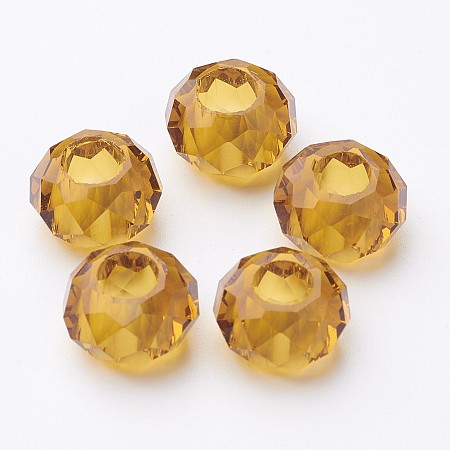 Honeyhandy Fascinating No Metal Core Rondelle Gold Charm Glass Large Hole European Beads Fits Bracelets & Necklaces, about 14mm in diameter, 8mm thick, hole: 5mm