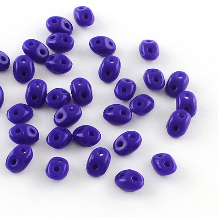 Honeyhandy 2-Hole Seed Beads, Czech Glass Beads, Medium Blue, 5x3.5x3mm, Hole: 0.5mm, about 260pcs/20g