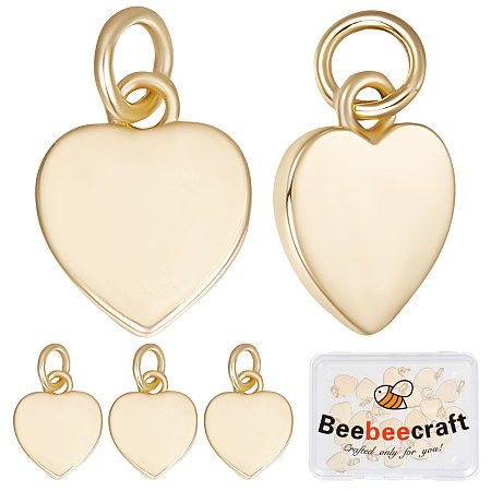 Beebeecraft Brass Charms, with Jump Ring, Heart, Real 18K Gold Plated, 12x9.5x1.5mm, Hole: 3mm, 20pcs/box