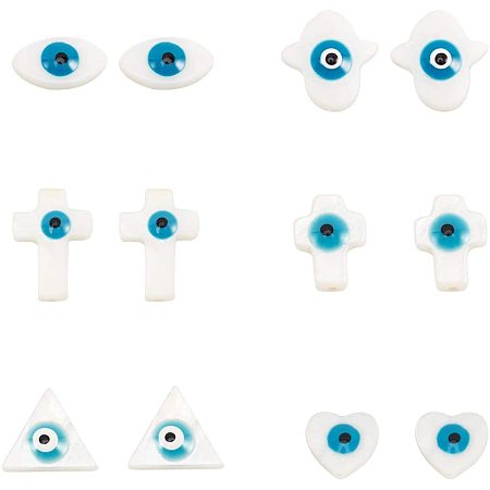 Freshwater Shell Beads, Evil Eye, Dodger Blue, 7.4x7.2x1.7cm; 9.5~17x8~15x3.5~4mm, 60pcs/box