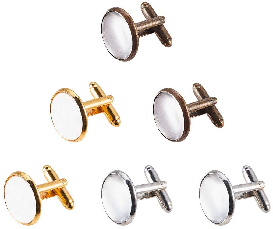 10 Sets DIY Antique Bronze Brass Cufflinks Tray Settings with Domed Glass Covers 