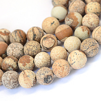 Arricraft Frosted Natural Picture Jasper Round Bead Strands, 6~6.5mm, Hole: 1mm, about 59pcs/strand, 15 inches
