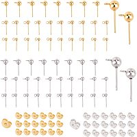 PandaHall Elite 200 Pcs Brass Earrings Posts Stud Blank Earring Pin Backs Flat Pad Earring Finding 4mm 6m 8mm 10mm for Jewelry Making Silver and Golden