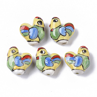 Honeyhandy Handmade Porcelain Beads, Famille Rose Style, Rooster, Colorful, 18.5x20~22x9~10mm, Hole: 1.6mm
