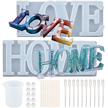 SUNNYCLUE DIY Decoration Kits, with Silicone Molds & Measuring Cup, Birch Wooden Craft Sticks, Latex Finger Cots and Plastic Transfer Pipette, White, 85x205x21.5mm, 90x235x22; 2pc/set