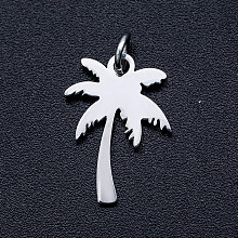 Honeyhandy 304 Stainless Steel Pendants, Stamping Blank Charms, with Unsoldered Jump Rings, Coconut Tree/Coconut Palm, Stainless Steel Color, 17x12x1mm, Hole: 3mm, Jump Ring: 5x0.8mm