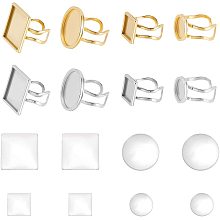 DICOSMETIC 8Pcs 2 Colors Cuff Pad Ring Round/Square Finger Ring Trays Adjustable Rings Tray with Transparent Glass Cabochons Ring Base Trays DIY Bezel Blanks for Rings Craft Jewelry Making