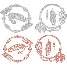 GLOBLELAND 2Pcs Feather Wreath Metal Cutting Dies Die Cuts for DIY Scrapbooking Easter Birthday Wedding Cards Making Album Envelope Decoration,Matte Platinum