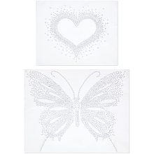 GORGECRAFT 2 Sheets Heart Shape Clear Rhinestone Iron on Hot fix Decal Transfer Heart Bling Butterfly Rhinestone Face Gems Clear Rhinestones Kit for Clothes Shoes Nail Art