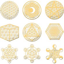 OLYCRAFT 9Pcs Sacred Geometry Stickers Flower of Life Decals Stickers Gold Metal Sticker Energy Tower Material for DIY Scrapbooks, Resin Crafts Phone and Water Bottle Decorations