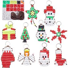 SUNNYCLUE 1 Box DIY 10 Sets Christmas Pony Beads Bulk Bead Pets 8mm Large Beads Video Tutorials Xmas Bead Keychain Kit Snowman Snowflake Beading Angel Christmas Bead Pet Key Chains for Purse Gifts