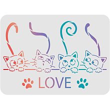 FINGERINSPIRE Cat Stencils 11.7x8.3 inch Love Cat Pattern Stencil Reusable Cat Stencil Cat Paw StencilsTemplate Pet Cat Stencils for Painting on Wood, Floor, Wall, Fabric