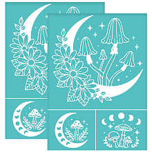 OLYCRAFT 2pcs Silk Screen Printing Stencils Mushroom Moon Star Stencil Self Adhesive Mesh Transfers Reusable Flower Leaves Silkscreen Stencils for Printing on Wood T-Shirts Bags 5.5x7.7 Inch