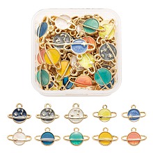 Honeyhandy 60Pcs 10 Colors Light Gold Alloy Enamel Pendants, Planet, Mixed Color, 6pcs/color