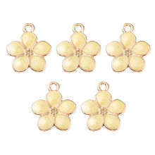 Honeyhandy Alloy Pendants, with Enamel, Flower Charm, Golden, Lemon Chiffon, 17x14.5x2mm, Hole: 1.7mm