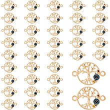 DICOSMETIC 50Pcs Tree of Life Link Charms Golden Alloy Evil Eye Connectors Flat Round Tree Good Luck Links with Enamel Evil Eye for Jewelry Making Craft, Hole: 1.8mm