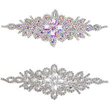 FINGERINSPIRE 2pcs Rhinestone Applique for Dress 2 Styles (Clear/AB Color) Iron on/Sew Crystal Patch Hotfix Diamond Sewing Appliques for Bridal Dress, Gowns, Headpiece, Belt or Other Item Decoration