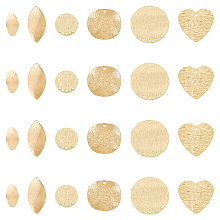 SUPERFINDINGS 24Pcs 6 Styles Brass Stamping Blank Tag Charms Real 14K Gold Plated Flat Round Metal Stamps Tags Oval Leaf Heart Blanks Pendants for Jewelry DIY Craft Making，Hole:1.2~1.6mm