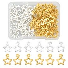 Honeyhandy 100Pcs 2 Color Tibetan Style Alloy Charms, Star, Christmas, Golden & Silver, 14x10x2mm, Hole: 1.5mm, 50pcs/color