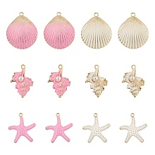 Arricraft 24Pcs 6 Style Spray Painted Alloy Pendants, Scallop & Conch & Starfish/Sea Stars, Mixed Color, 29~35x22~29.5x3~5mm, Hole: 2mm, 4pcs/style