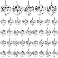 PandaHall 40pcs Tree of Life Pendants Heart Charms Tibetan Alloy Beads Hollow Heart with Tree for DIY Bracelets Necklace Jewelry Hanging Ornament Decorations Wedding Favor, Heart Shape